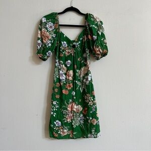 Sim & Sam Green Tropical Floral Puff Sleeve Mini Dress